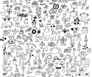 Coloriage et dessins gratuit Illustration Xxl animaux oiseau, lune et nuage à imprimer