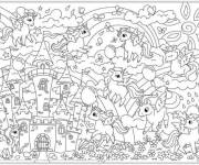 Coloriage Xxl licornes et ch&acirc;teau sur les nuages