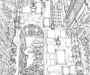 Coloriage Xxl paysage de la rue complexe pour enfants