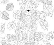 Coloriage Chat et feuille zentangle