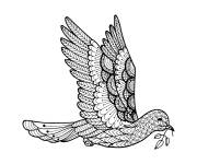 Coloriage Colombe Zentangle aux motifs complexes