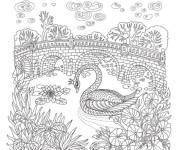 Coloriage Cygne dans la rivi&egrave;re zentangle