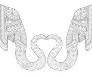 Coloriage Deux &eacute;l&eacute;phants zentangle