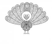 Coloriage Paon de dessin anim&eacute; style zentangle