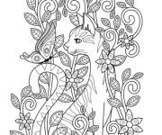 Coloriage Paysage d'un chat dans le jardin