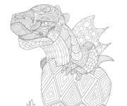 Coloriage Paysage zentangle d'un dragon sortant de l'oeuf