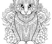 Coloriage Petit chat parmi les fleurs zentangle
