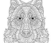 Coloriage T&ecirc;te de loup en Zentangle