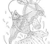 Coloriage Zentangle Ours p&ecirc;che le Poisson