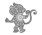 Coloriage Zentangle petit Singe aux motifs complexes