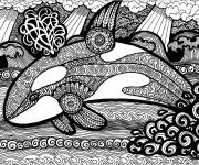 Coloriage Balaine en mer Zentangle