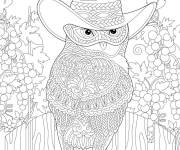 Coloriage et dessins gratuit Hibou avec chapeau de cowboy zentangle à imprimer