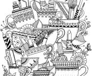 Coloriage Tasses de th&eacute; Zentangle pour adulte