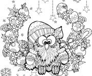 Coloriage Zentangle Hibou en f&ecirc;te de No&euml;l