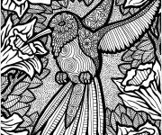 Coloriage Zentangle sc&egrave;ne d'un oiseau sur l'arbre