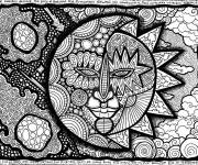 Coloriage Zentangle soleil et lune