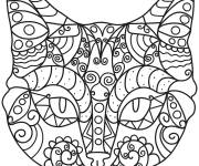 Coloriage Zentangle visage de chat avec des d&eacute;coration simple