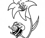 Coloriage Abeille et Lotus en Printemps