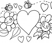 Coloriage et dessins gratuit Abeilles et coeur à imprimer