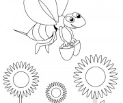 Coloriage Abeilles porte ses seaux au travail