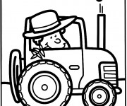 Coloriage Agriculteur dans le Tracteur