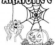 Coloriage Araignée rigolote et Citrouille Halloween