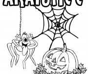 Coloriage Araign&eacute;e rigolote et Citrouille Halloween