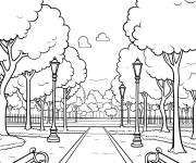Coloriage Arbres et bancs de Central Park