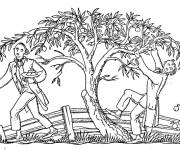 Coloriage et dessins gratuit Deux hommes qui r&eacute;colent l'arbre à imprimer