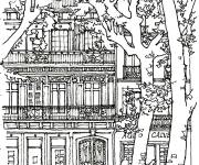 Coloriage Paysage d'un arbre dans l'avenue