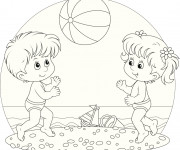 Coloriage Enfants en jouant au Ballon de Plage