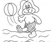 Coloriage L'enfant joue au Ballon de Plage