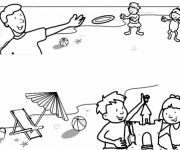 Coloriage La Plage et Les petits enfants