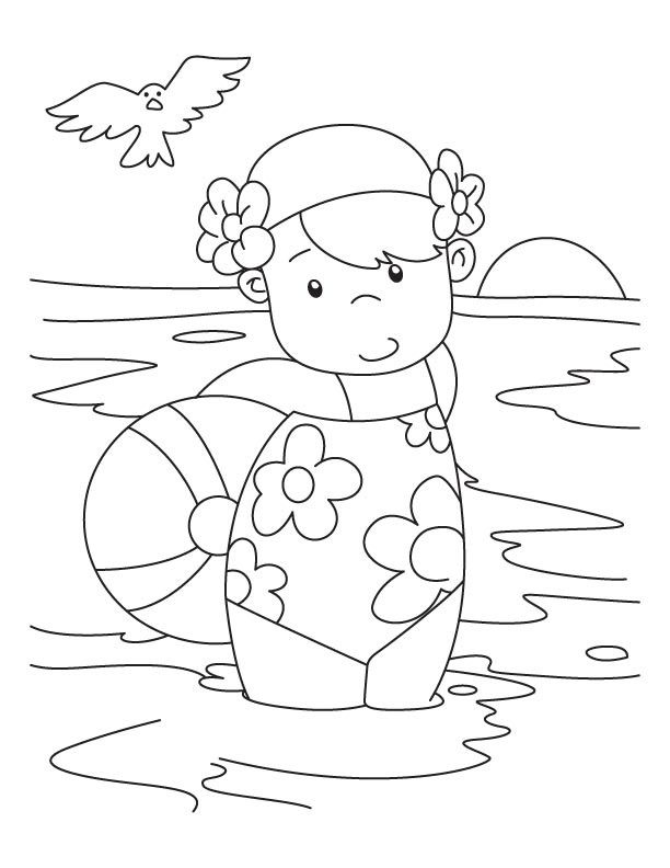 Coloriage Petite fille dans la Plage dessin gratuit à imprimer