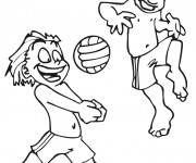 Coloriage Vacanciers et le Volleyball à la plage