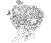 Coloriage Bouquet de Fleurs avec des papillons