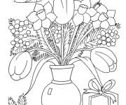 Coloriage Bouquet de fleurs avec le cadeau