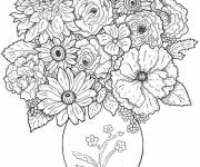 Coloriage Bouquet de fleurs exotiques dans un vase