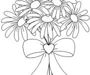 Coloriage Bouquet de fleurs marguerites avec un c&oelig;ur