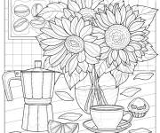 Coloriage Bouquet de fleurs pour le petit d&eacute;jeuner