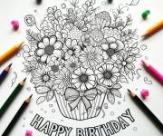 Coloriage Bouquet de fleurs pour un joyeux anniversaire