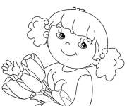 Coloriage Bouquet de fleurs tulipe dans les mains de la fille