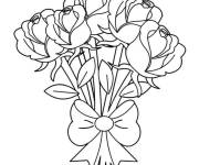Coloriage Bouquet de roses avec n&oelig;ud