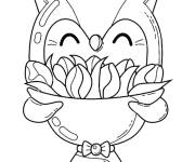 Coloriage Chouette tenant un bouquet de fleurs