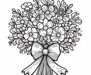 Coloriage De fleurs Marguerites dans un bouquet avec un nœud