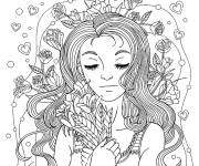 Coloriage Des fleurs dans un bouquet pour filles