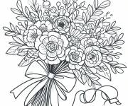 Coloriage Des fleurs de roses, marguerites et tournesols en bouquet