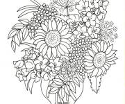 Coloriage Fleurs Marguerites, Tournesols, Champ&ecirc;tres en bouquet