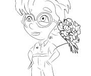 Coloriage Garcon apporte un bouquet de fleurs
