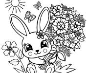 Coloriage Le lapin tenant un bouquet de fleurs